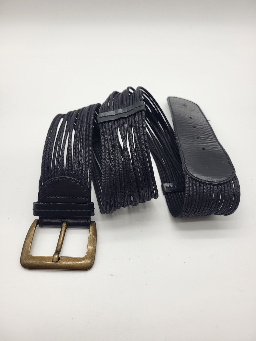 Women's Black Multi-Strand Leather Belt with Antique Brass Buckle